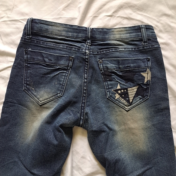 YaZiPai | Dark Blue styled fade with embroidered start women's skinny Jean - Picture 8 of 15